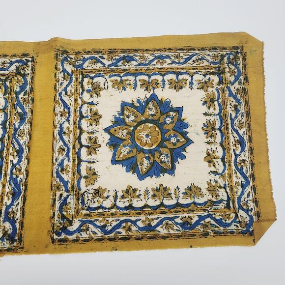 Vintage Turkish Yellow Mandala Flower Fabric Panel Set 4 Connected Turkey Made - Picture 5 of 10